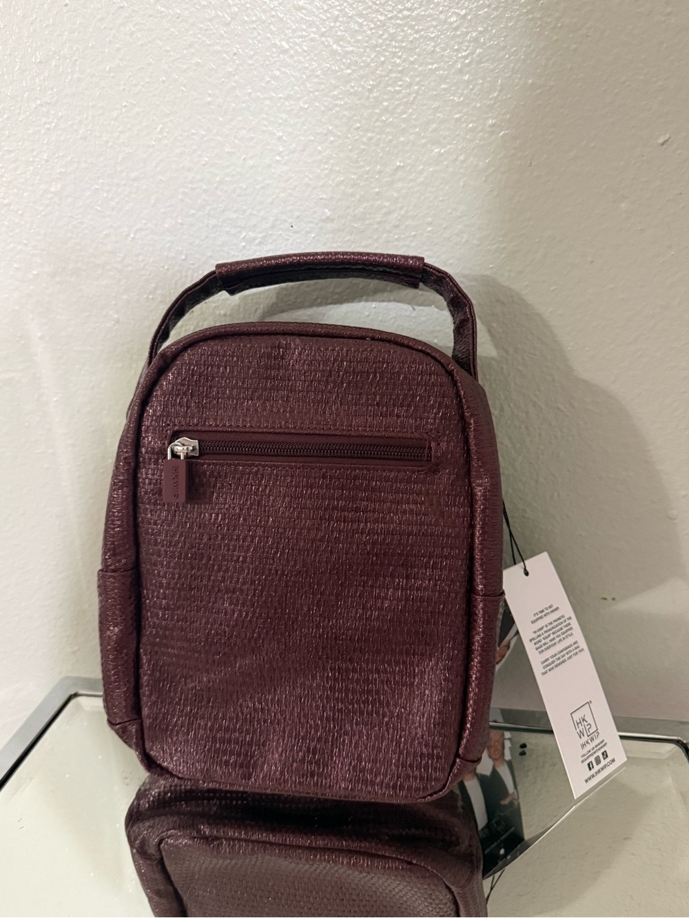 IHKWIP XL Stellar North/South Crossbody Top Handle Bag Burgundy Woven NWT - Picture 14 of 16